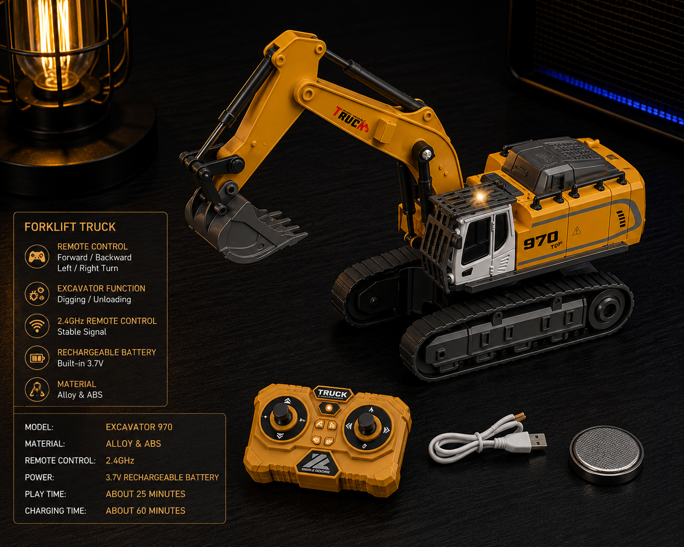 Die-cast remote control excavator [digging/crawling]