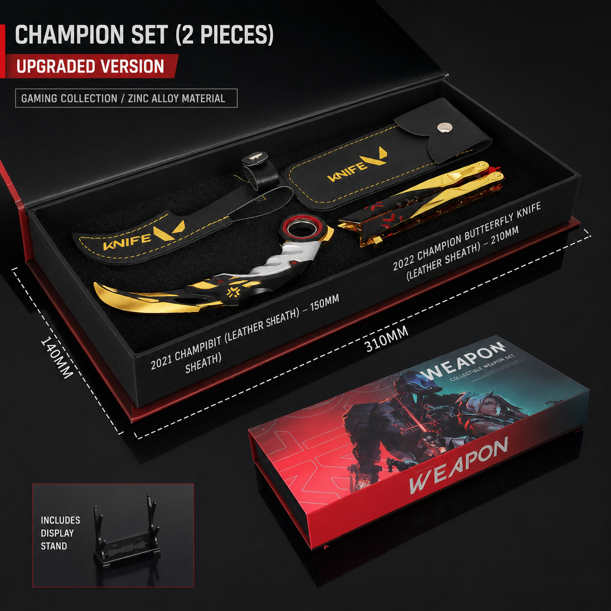 Champion 2 knives bundle with box and Stand