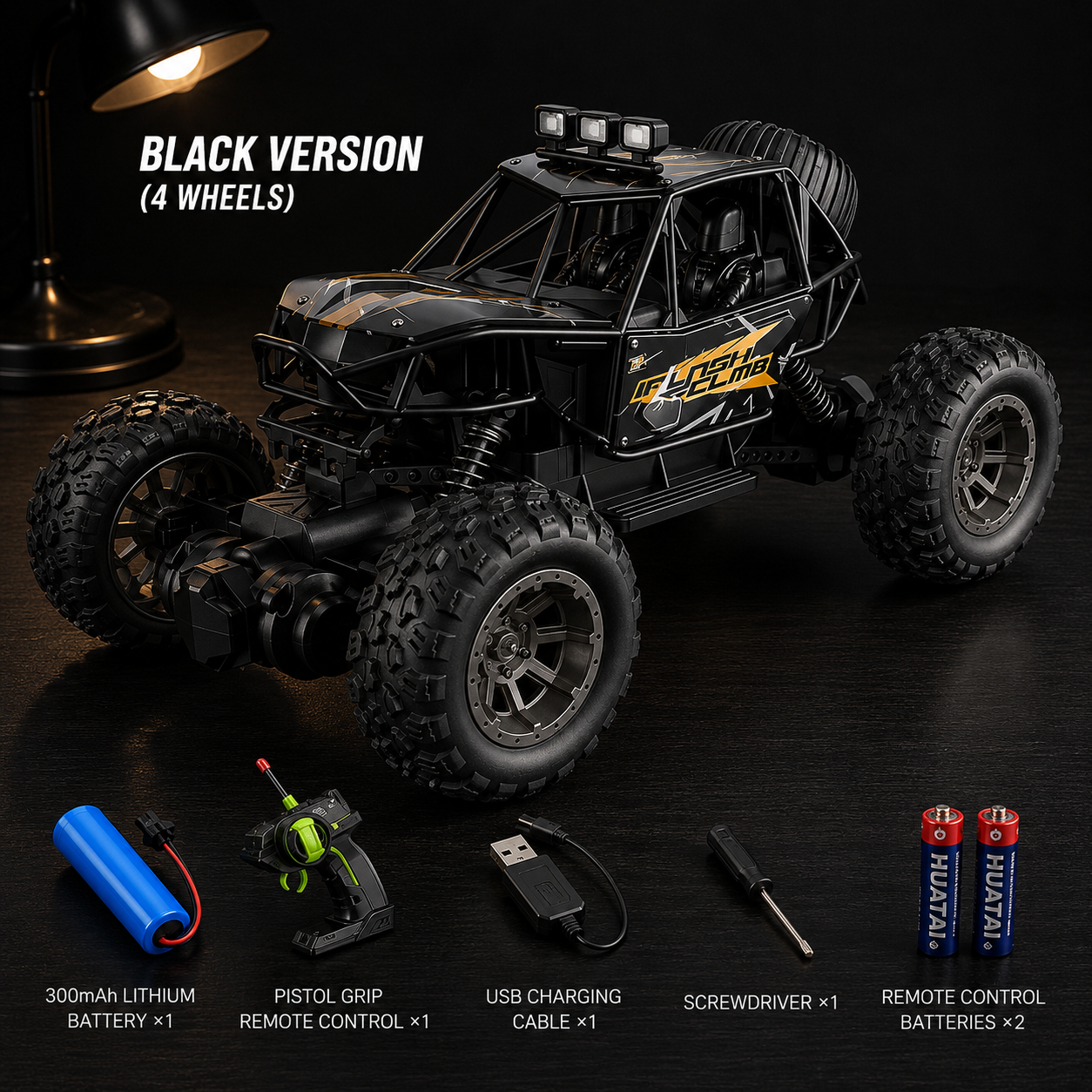 Four wheel remote control off road vehicle black