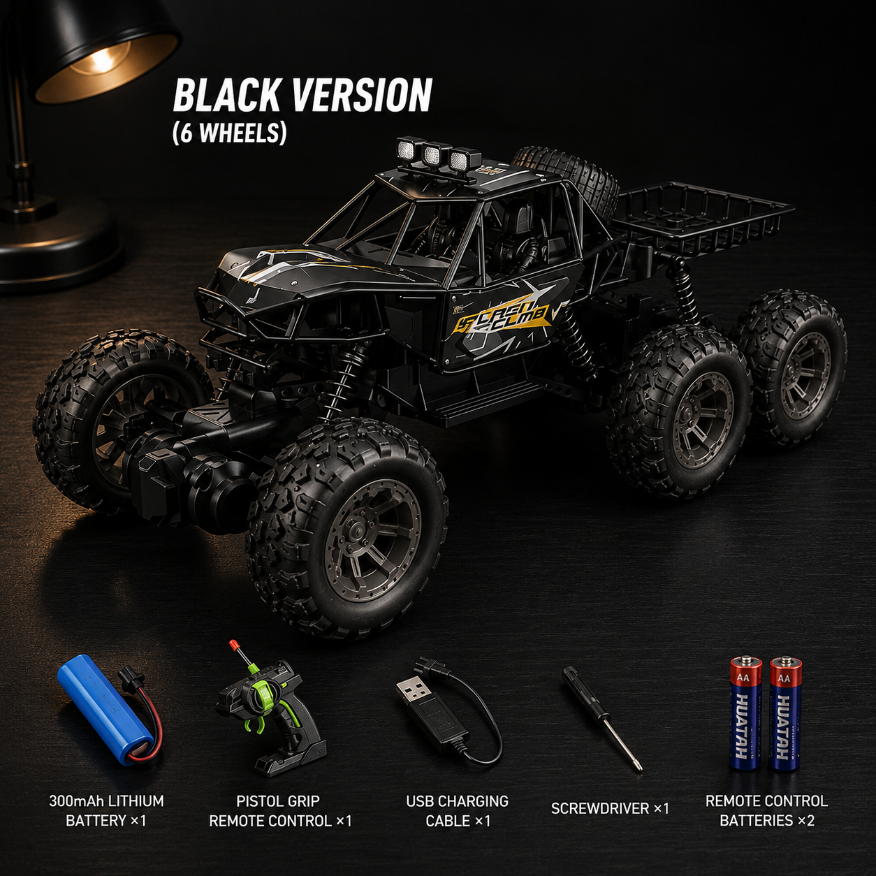 Six-wheel remote control off-road vehicle black