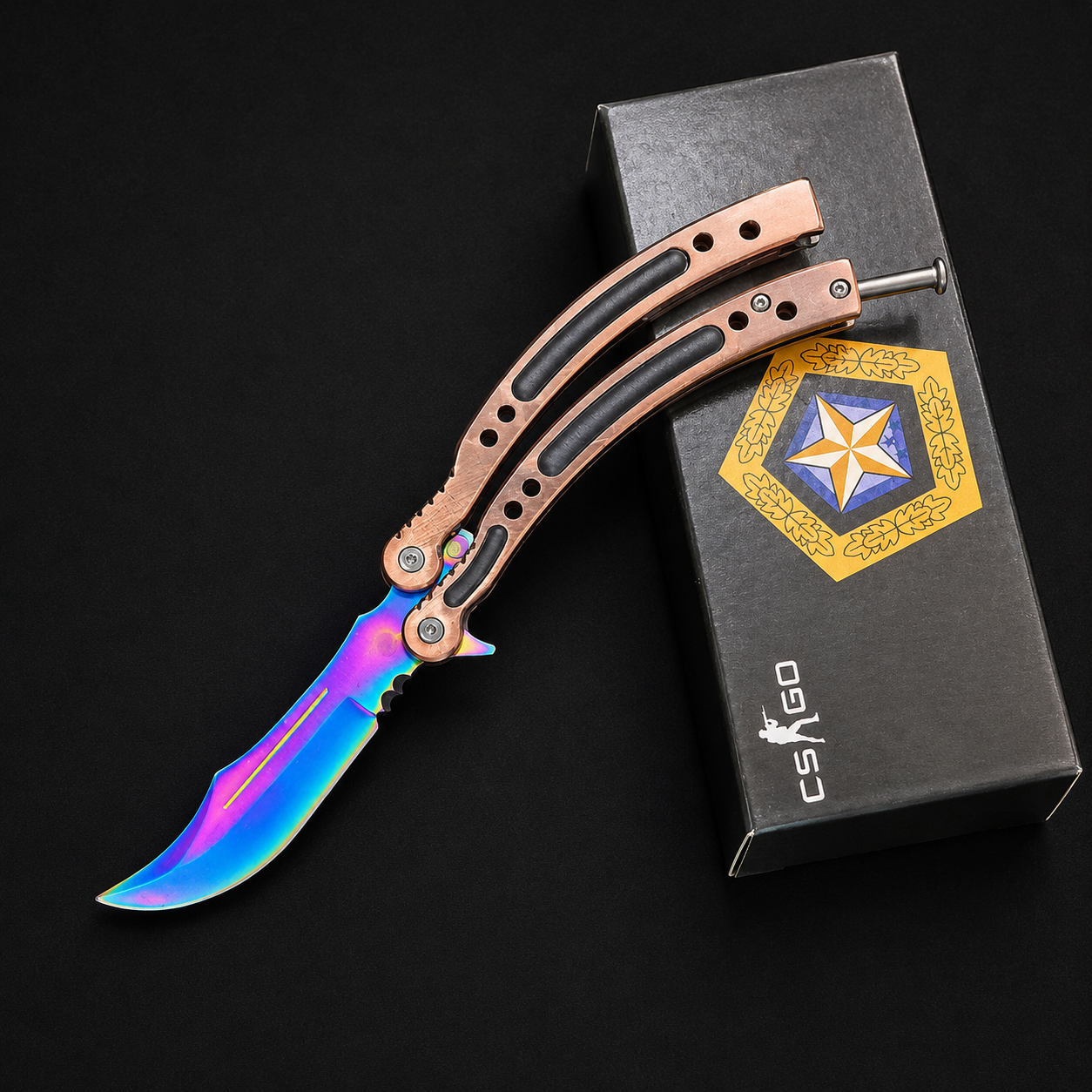 Rainbow Fade Butterfly Knife with box & cover