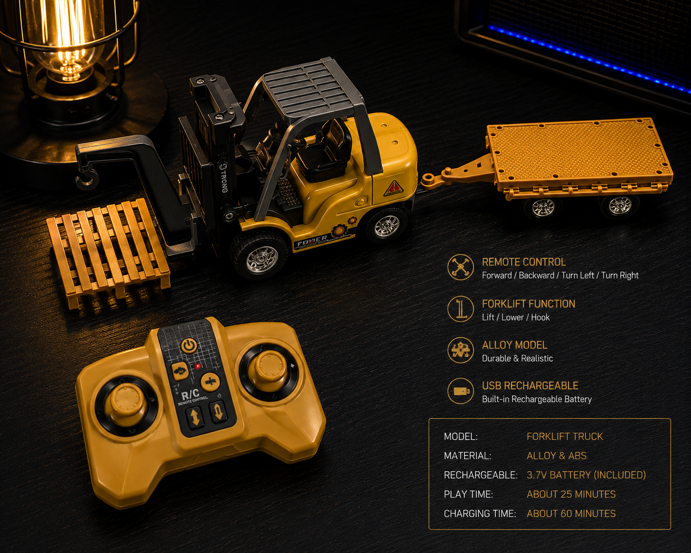 Remote Control Forklift + small trolley can be lifted/speed adjusted